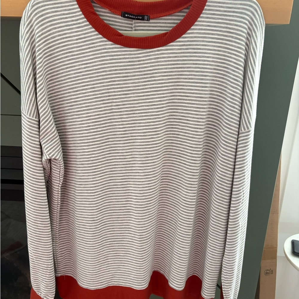 Staccato Gray and white striped greenery with rust trim!